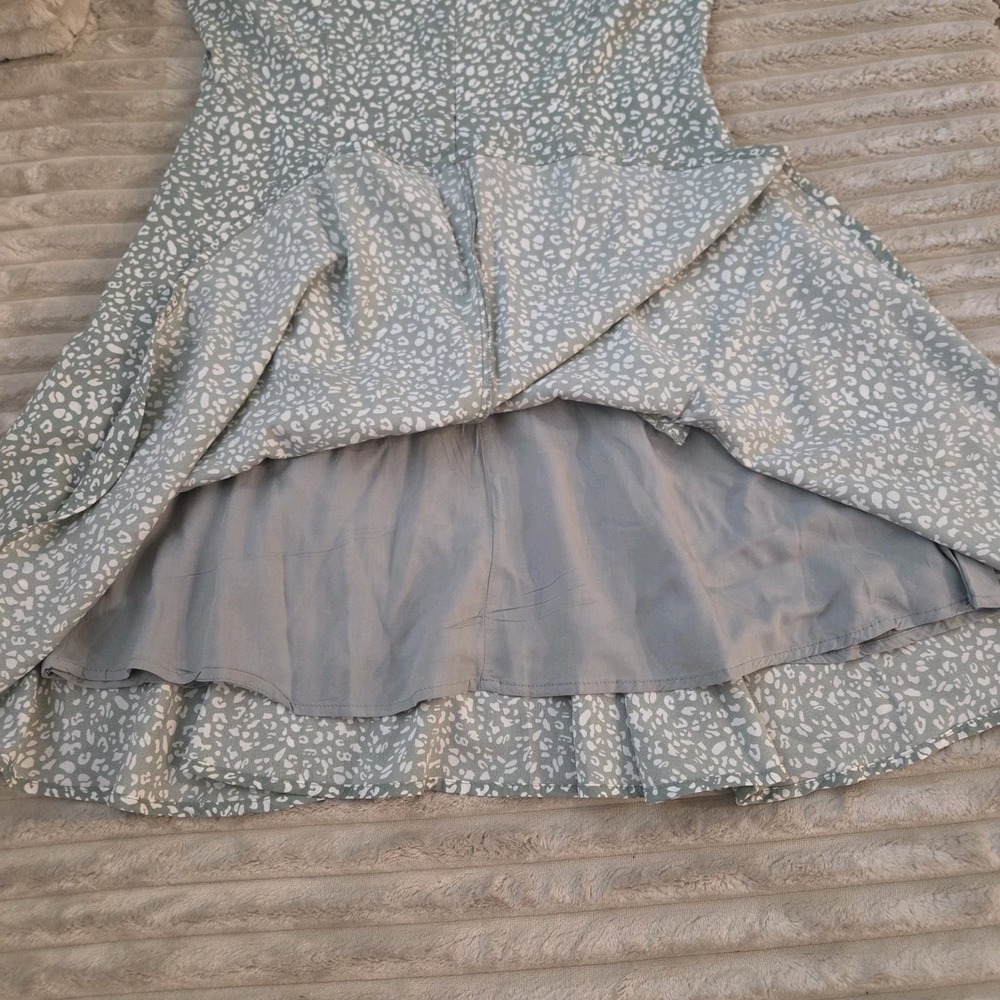 Princess Polly Womens Green Leopard Print Mini Dress Size 4 Puff Sleeve V-neck - Picture 10 of 13